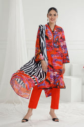 3 Piece Unstitched Printed Cotton Silk Suit with Printed Chiffon Dupatta CS-52004