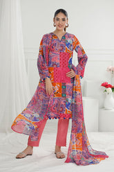 3 Piece Unstitched Printed Cotton Silk Suit with Printed Chiffon Dupatta CS-52001