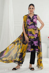 3 Piece Unstitched Printed Cotton Silk Suit with Printed Tussar Silk Dupatta CS-52005