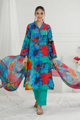 3 Piece Unstitched Printed Cotton Silk Suit with Printed Chiffon Dupatta CS-52002