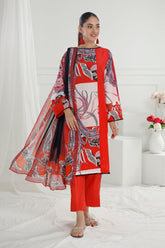 3 Piece Unstitched Printed Cotton Silk Suit with Printed Chiffon Dupatta CS-52006