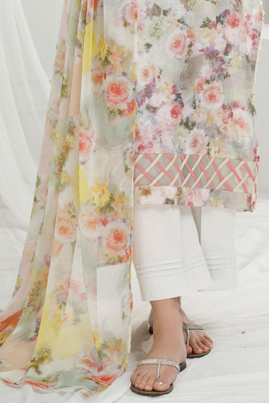 3 Piece Unstitched Printed Pure Bamboo Silk Suit with Printed Chiffon Dupatta