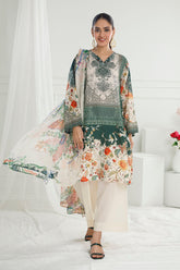 3 Piece Unstitched Printed Lawn Suit with Printed Pure Silk Chiffon Dupatta C-52006