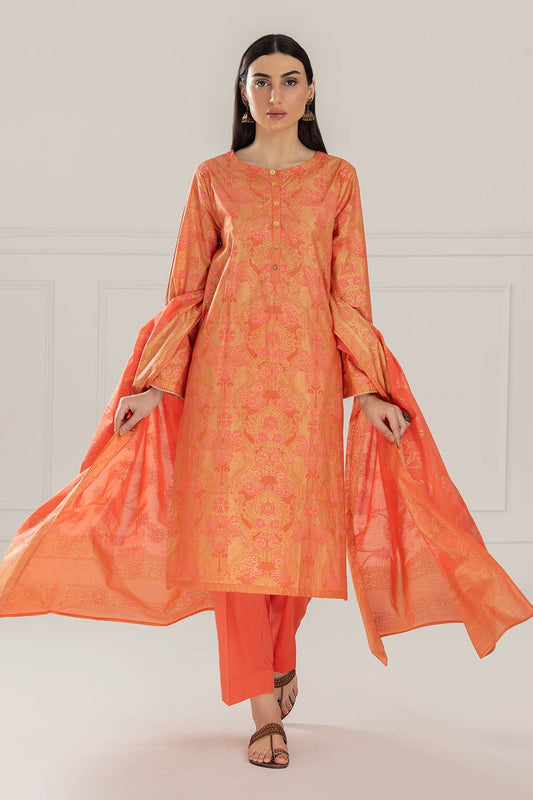 3 Piece Unstitched Gold and Lacquer Printed Lawn Suit CL-52358-B