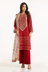 3PC Lawn Gold And Lacquer Printed Suit With Embroidered IUSTKSD-720