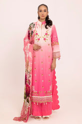 3 Piece Unstithed Embroidered Lawn Suit with Printed Chiffon Dupatta BM-52029