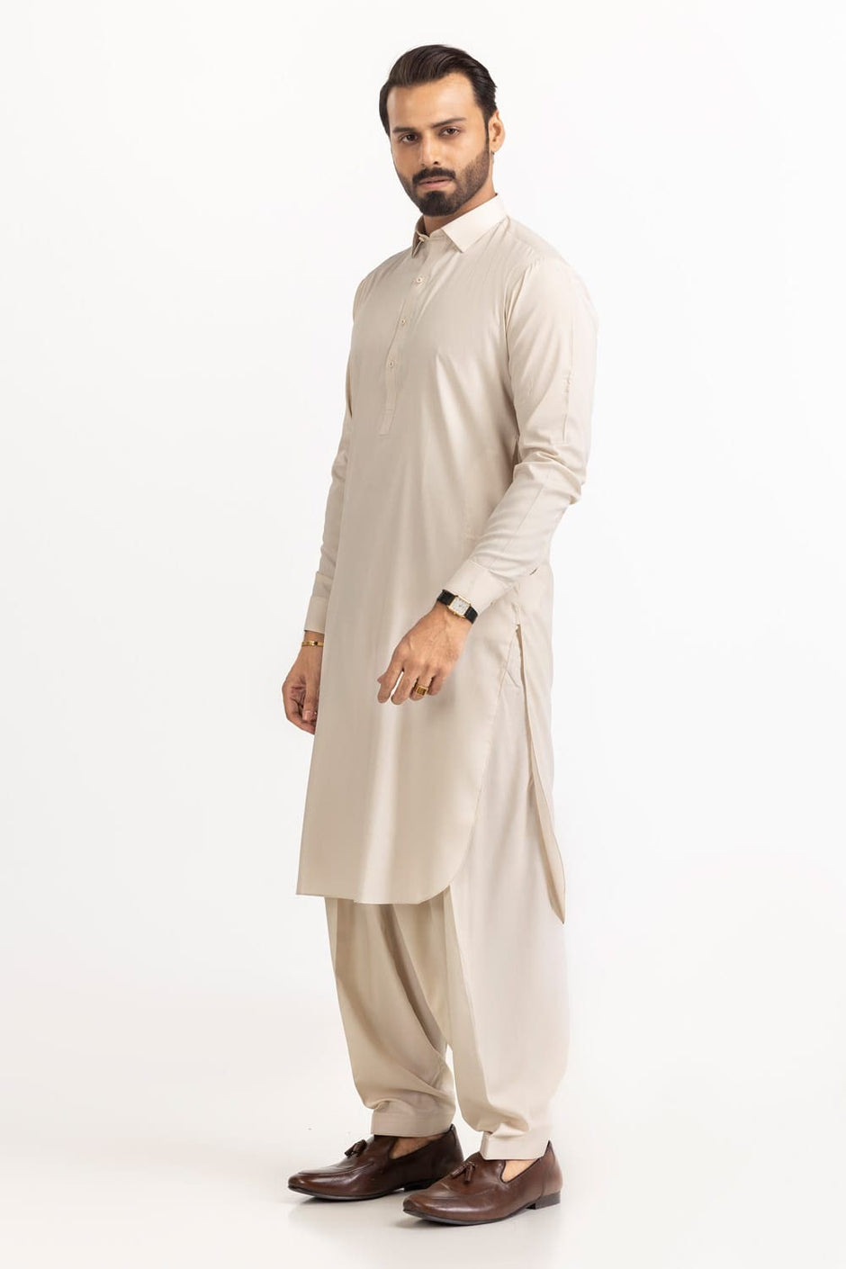 White Gold Unstitched Fabric Blended-LF