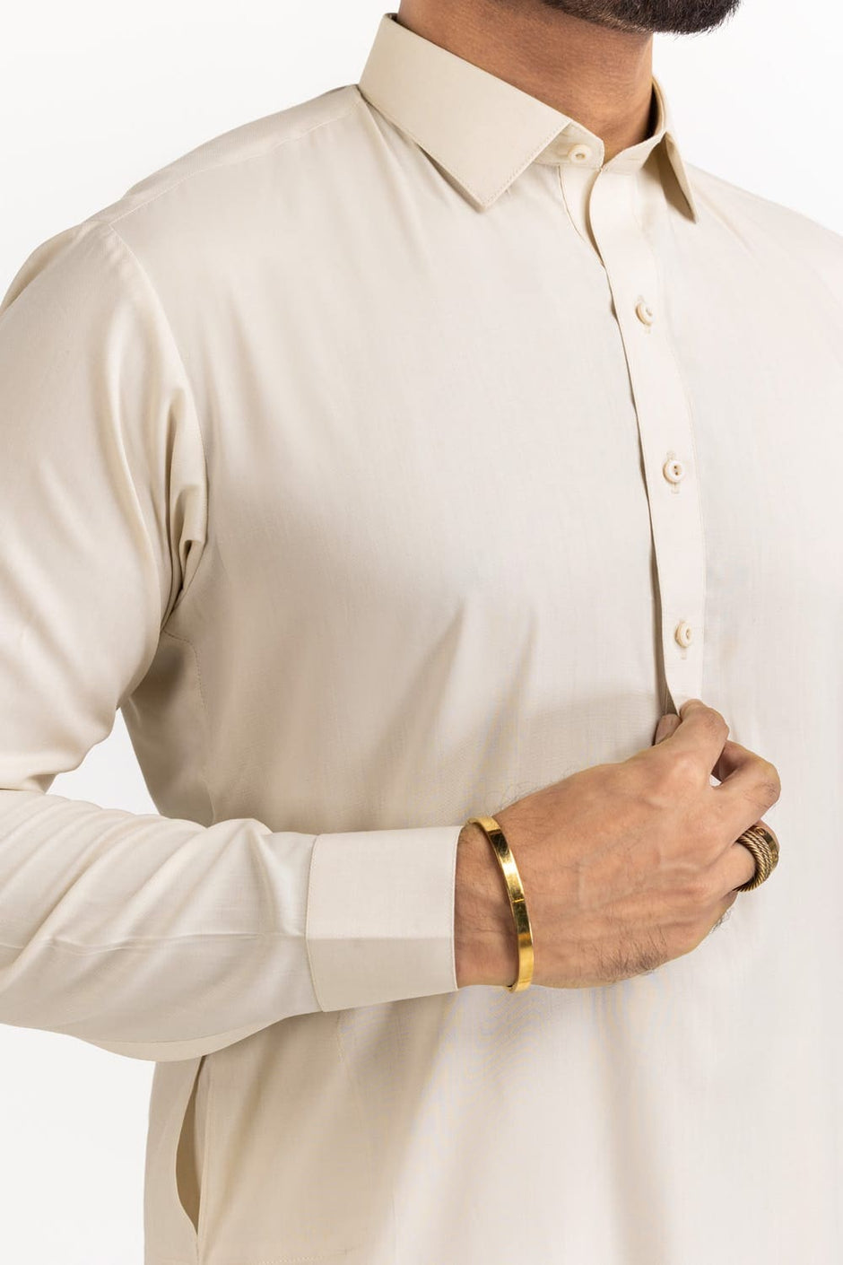 White Gold Unstitched Fabric Blended-LF