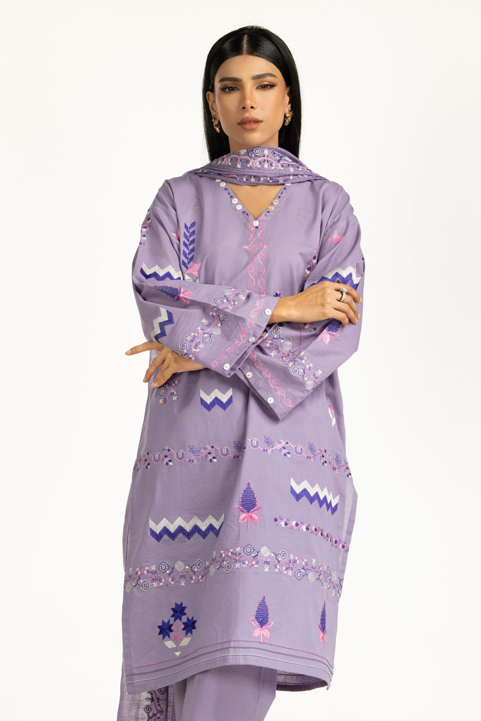 3PC Cambric Embroidered Suit