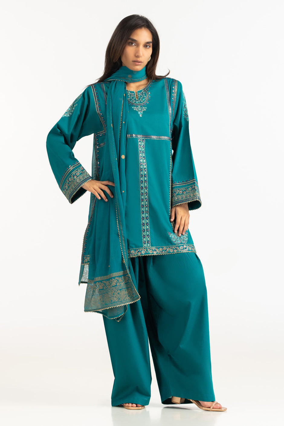 3PC Cambric Embroidered Suit