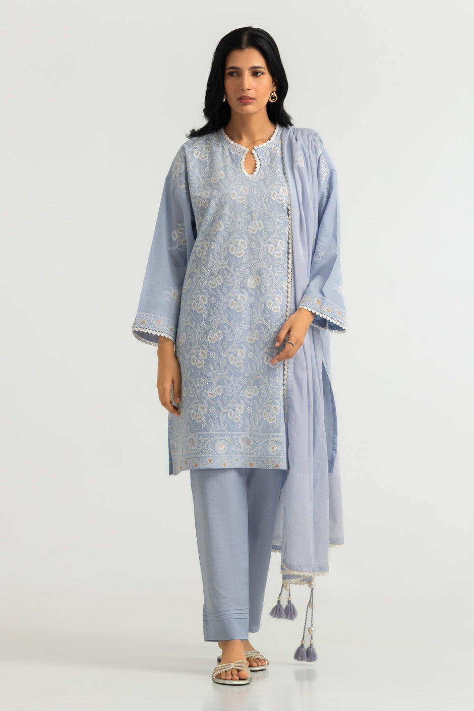 3PC Cambric Embroidered Suit