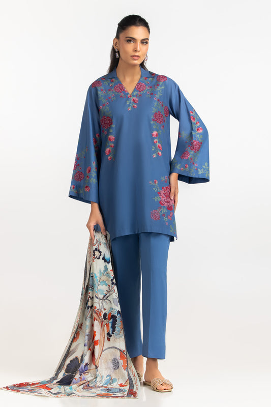 3PC Cambric Embroidered Suit With Scarf IPST-SCF-77403