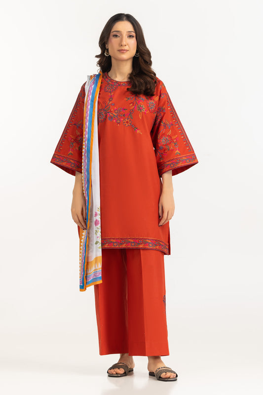 3PC Cambric Embroidered Suit With Scarf IPST-SCF-77404