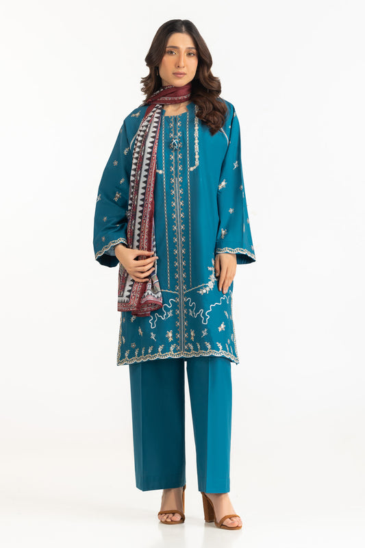 3PC Cambric Embroidered Suit With Scarf IPST-SCF-77405
