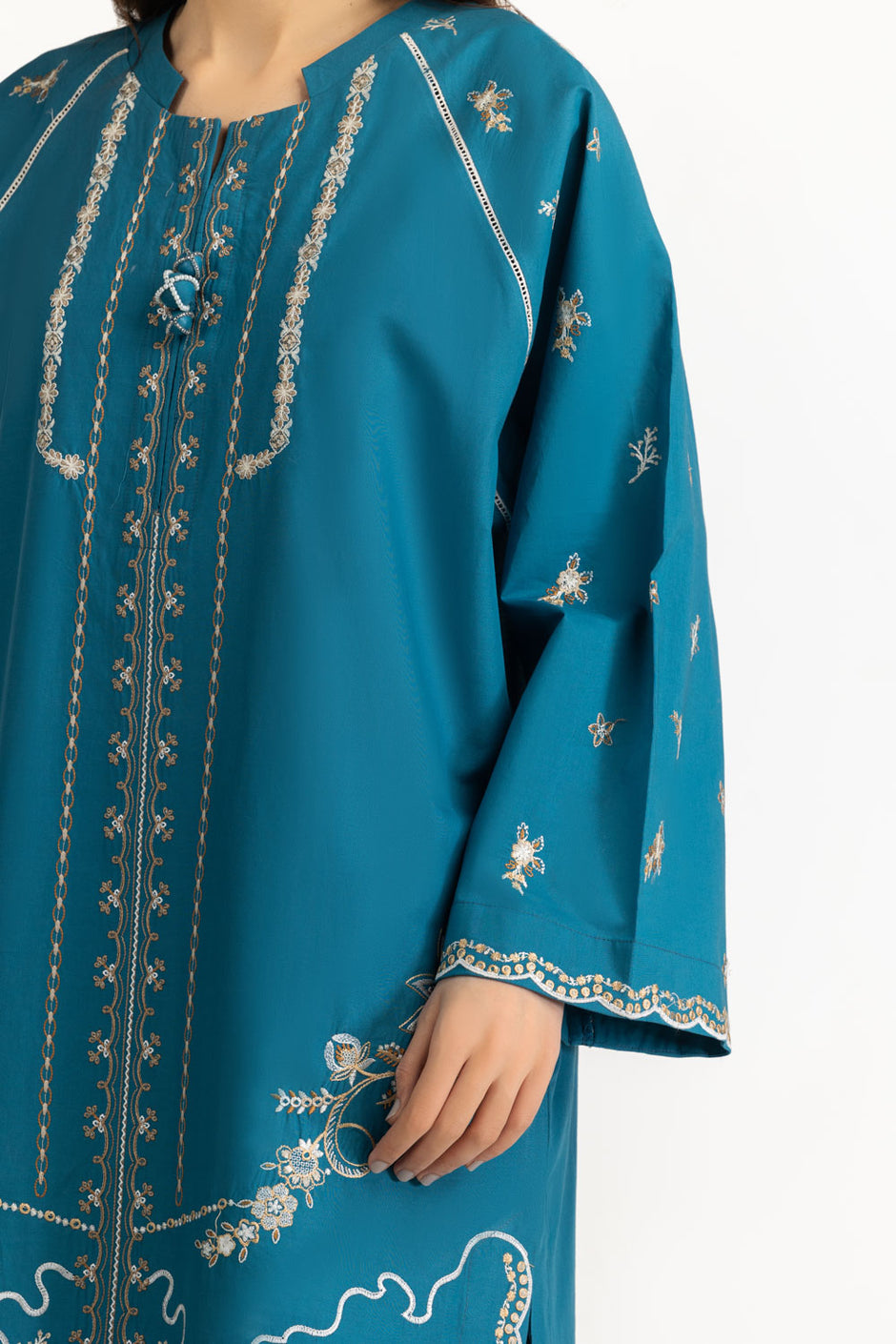 3PC Cambric Embroidered Suit With Scarf