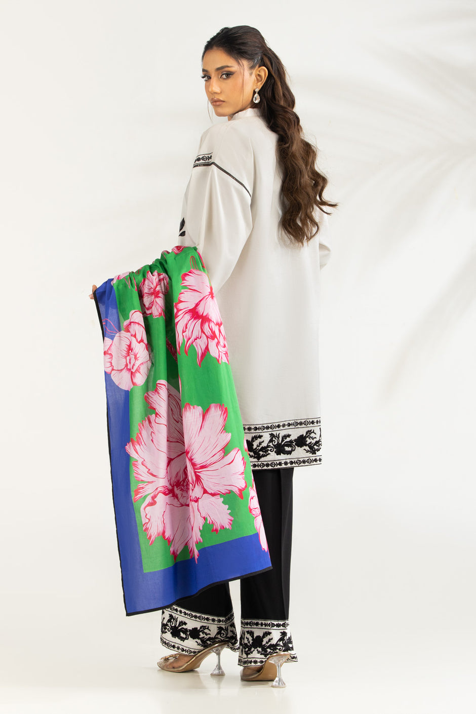 3PC Cambric Embroidered Suit With Scarf