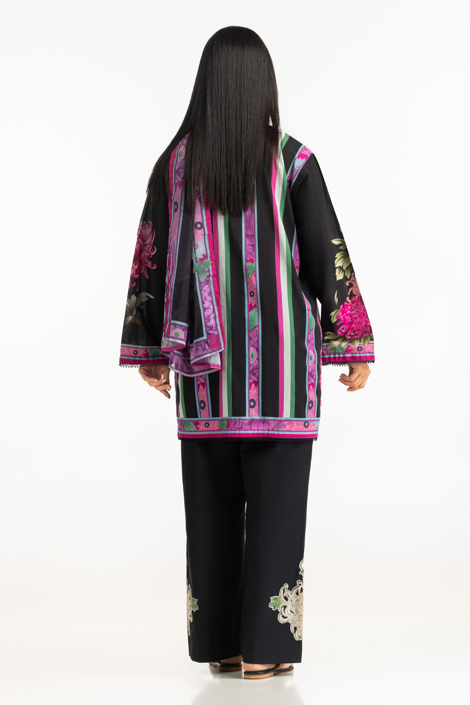 3PC Cambric Printed Shirt And Embroidered Trouser With Printed Scarf