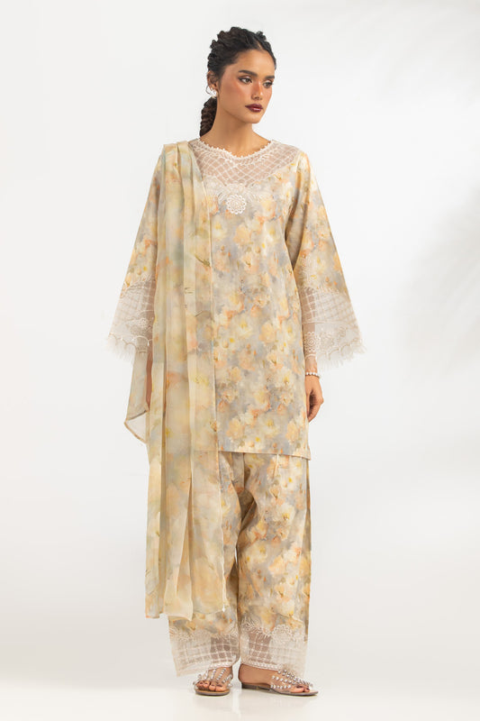 3PC Cambric Printed Suit With Embroidered IPSTD-77175