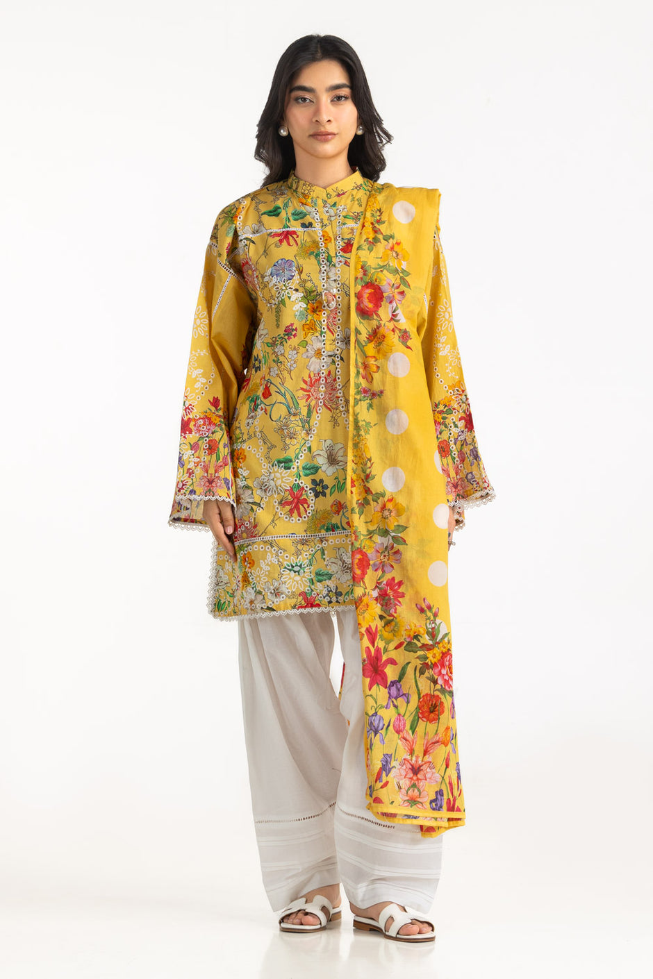 3PC Cambric Printed Suit With Embroidered IPSTD-77454