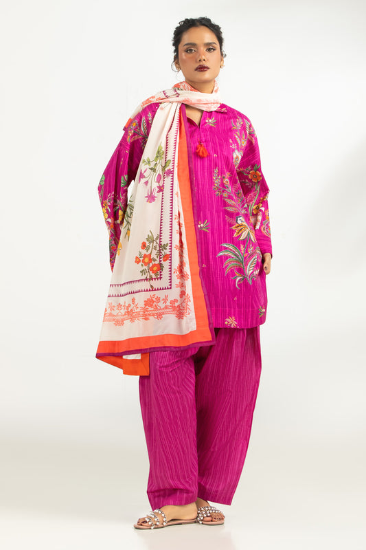 3PC Cambric Printed Suit With Scarf IPST-SCF-77396
