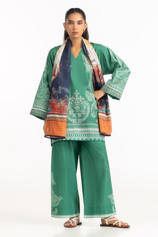 3PC Cambric Printed Suit With Scarf IPST-SCF-77399