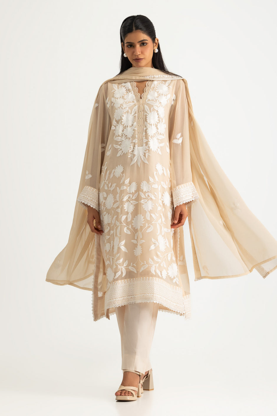 3PC Chiffon Embroidered Suit