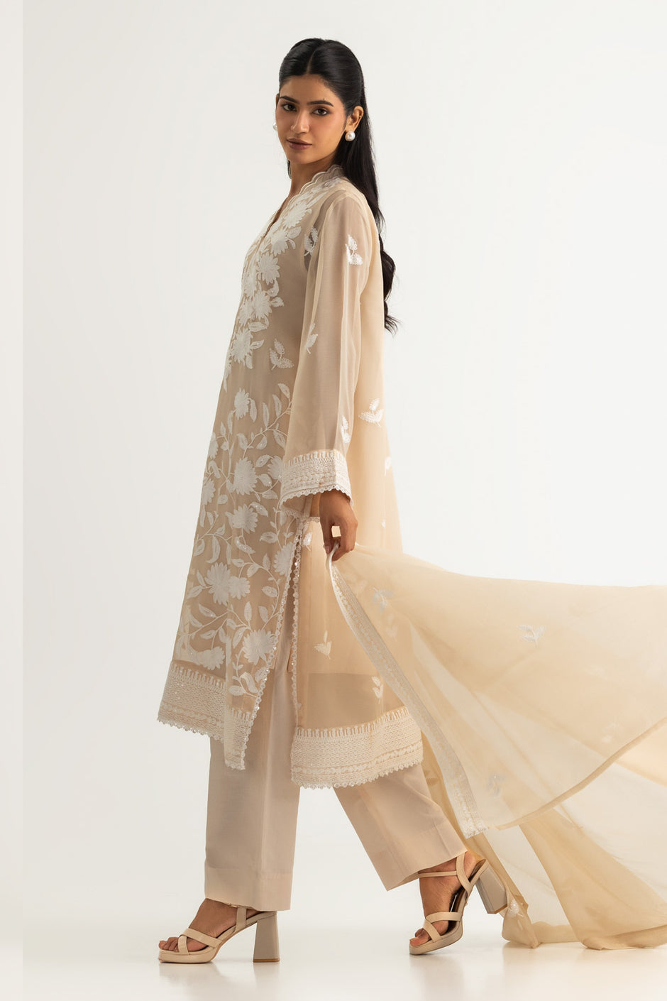 3PC Chiffon Embroidered Suit