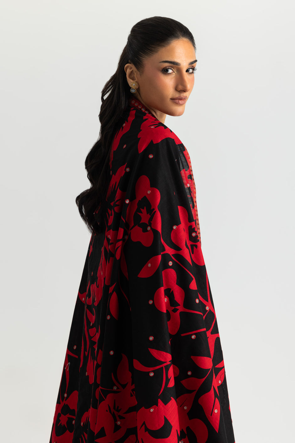 3PC Khaddar Slub Embroidered Suit With Printed