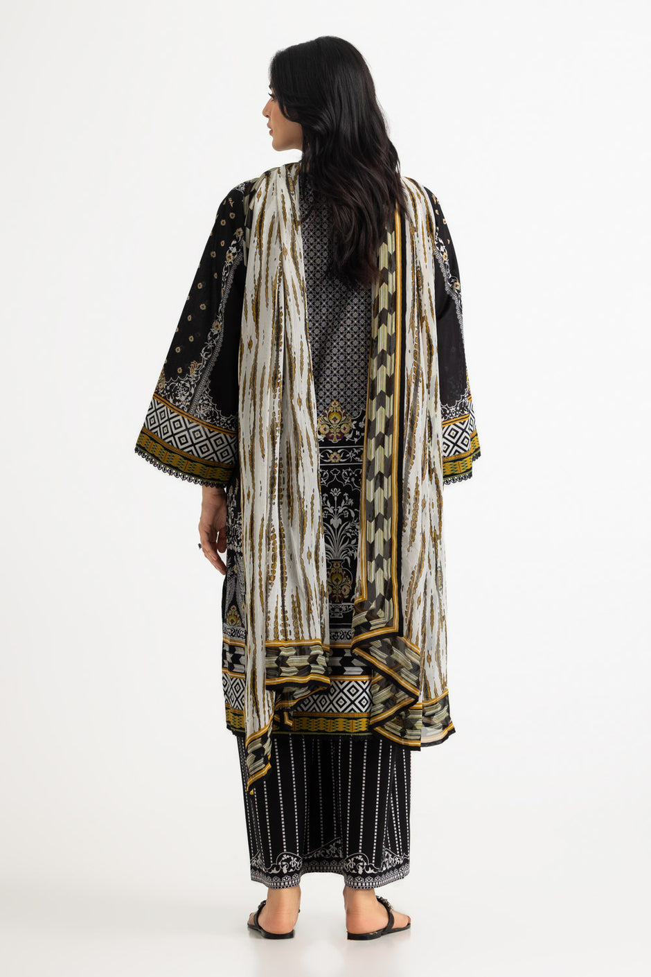 3PC Lawn Embroidered Suit With Printed Chiffon Dupatta