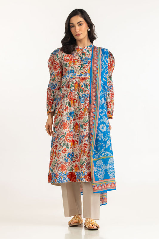 3PC Lawn Printed Suit With Embroidered Border IUSTKSD-2186