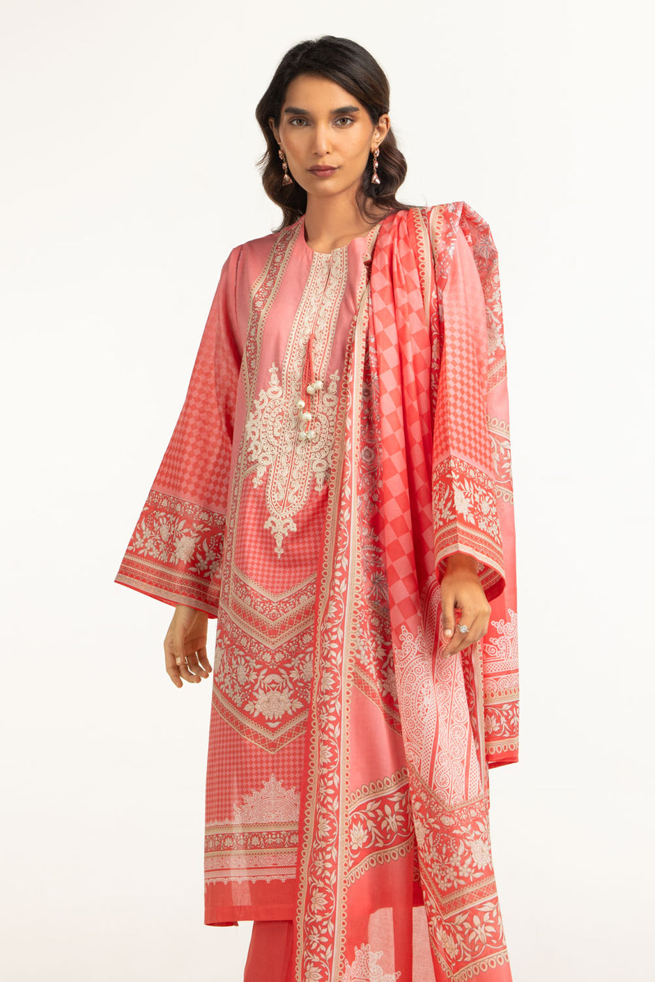 3PC Lawn Printed Suit With Embroidered