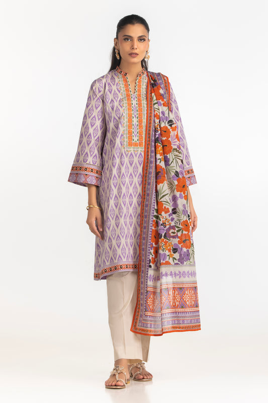 3PC Lawn Printed Suit With Embroidered IUSTKSD-2164