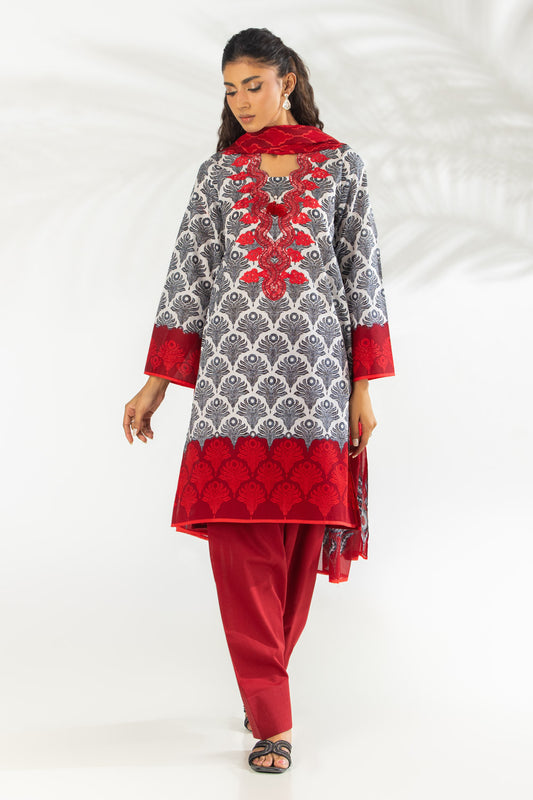 3PC Lawn Printed Suit With Embroidered IUSTKSD-2167