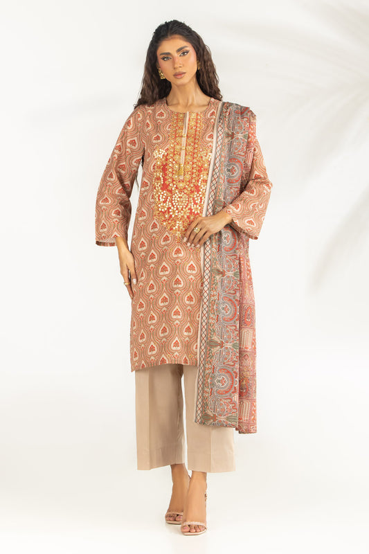 3PC Lawn Printed Suit With Embroidered IUSTKSD-2170