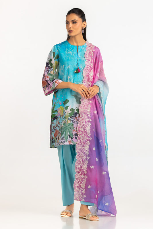 3PC Lawn Printed Suit With Embroidered IUSTKSD-2239