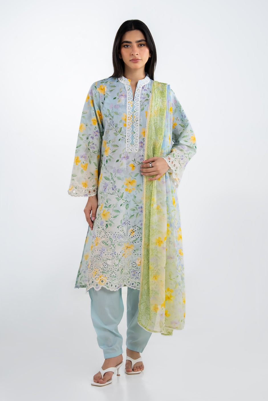 3PC Lawn Printed Suit With Embroidered