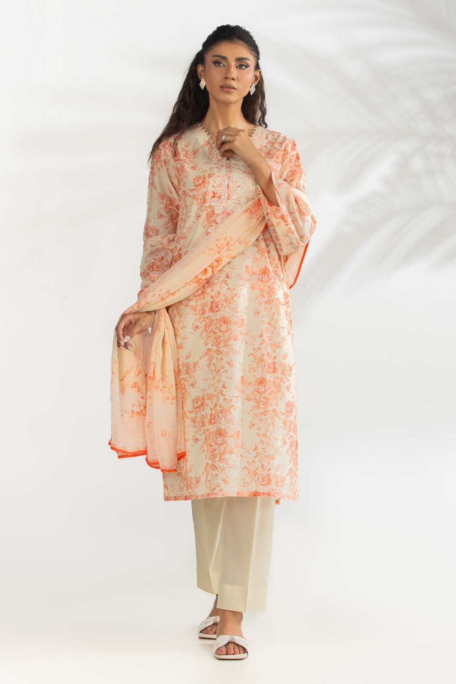 3PC Lawn Printed Suit With Embroidered