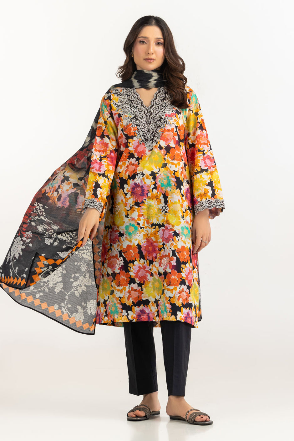 3PC Lawn Printed Suit With Embroidered IUSTKSD-2305