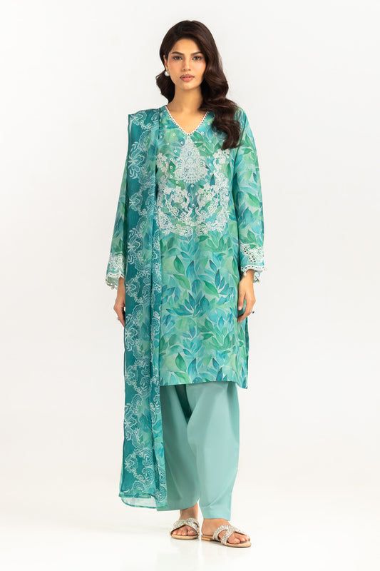 3PC Lawn Printed Suit With Embroidered IUSTKSD-2306