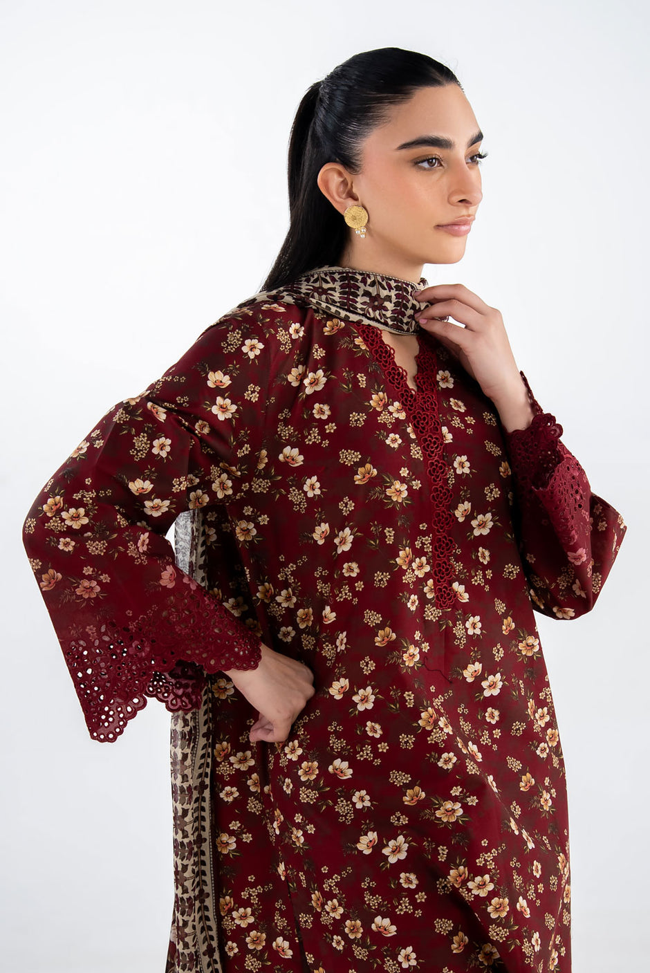 3PC Lawn Printed Suit With Embroidered