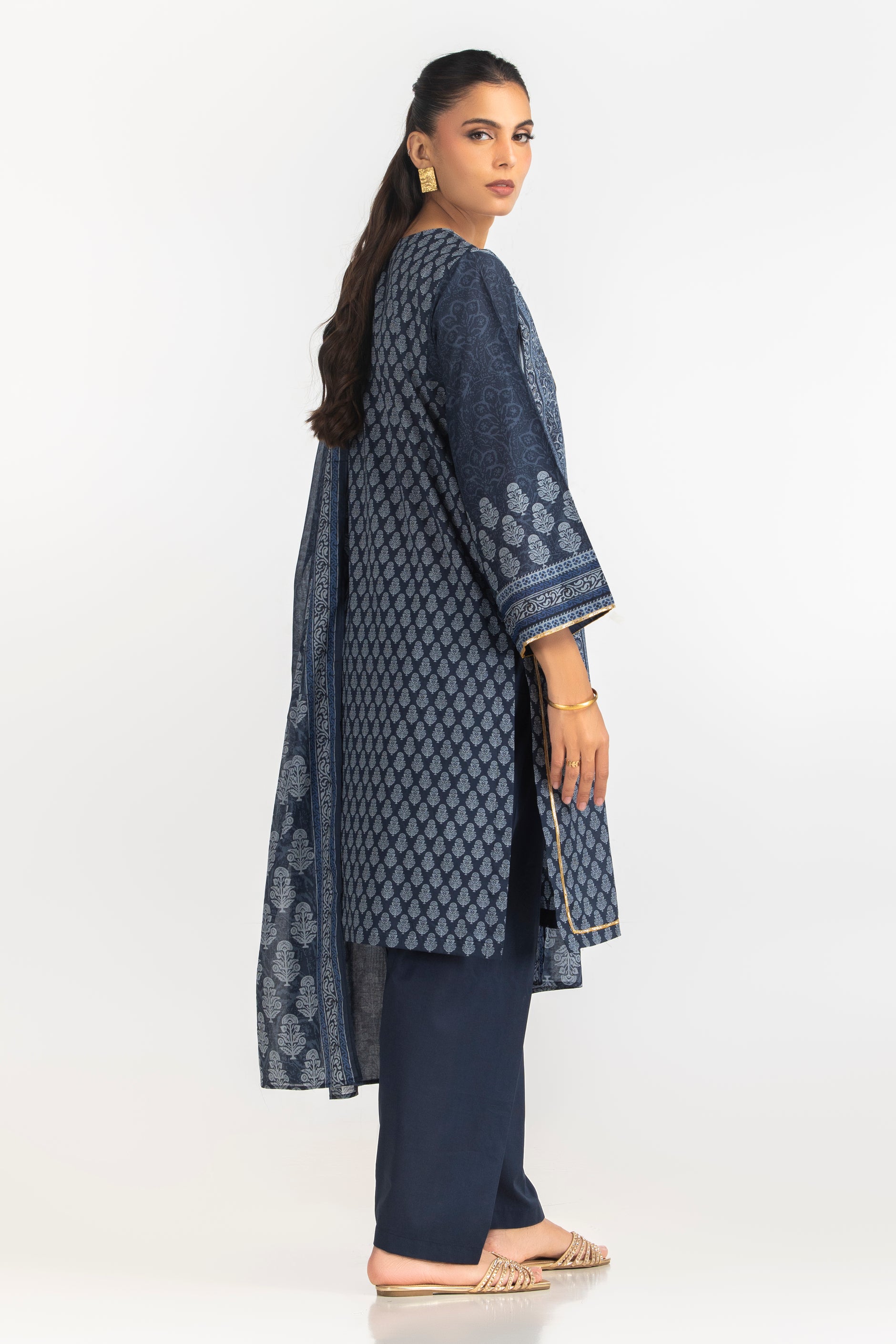 3PC Lawn Printed Suit With Gota Embroidered
