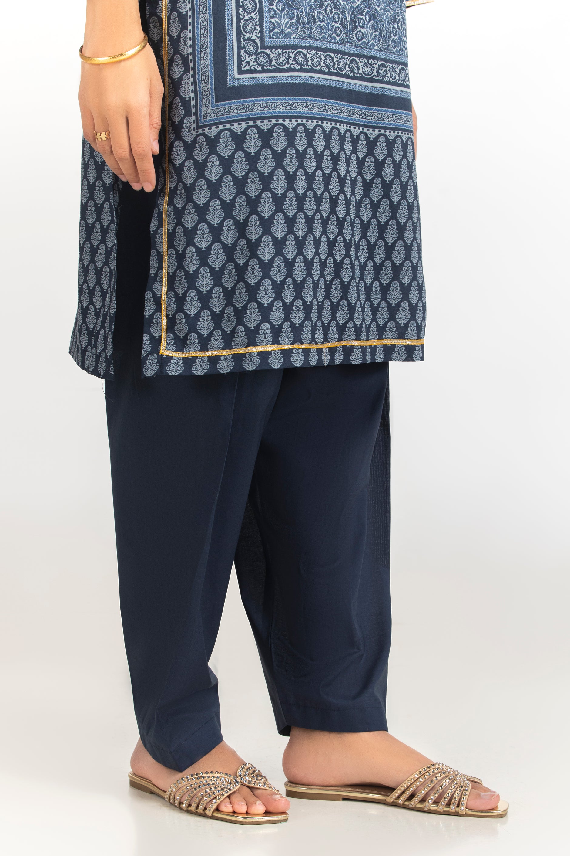 3PC Lawn Printed Suit With Gota Embroidered