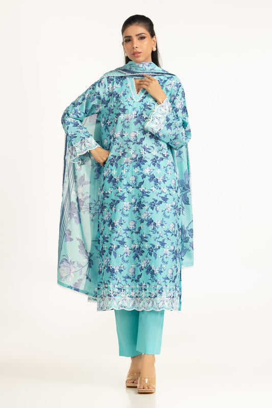 3PC Lawn Printed Suit With Schiffli Embroiderd IUSTKSD-2034
