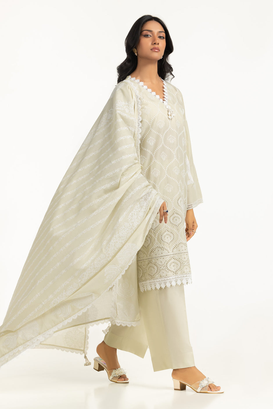 3PC Lawn Schiffli Embroidered Suit