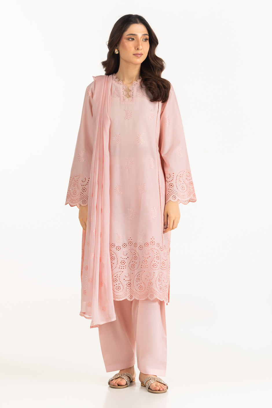 3PC Lawn Schiffli Embroidered Suit