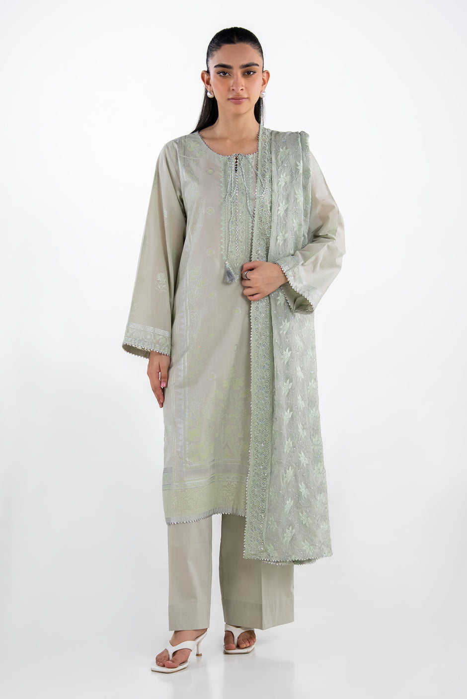 3PC Lawn Silver And Lacquer Printed Suit