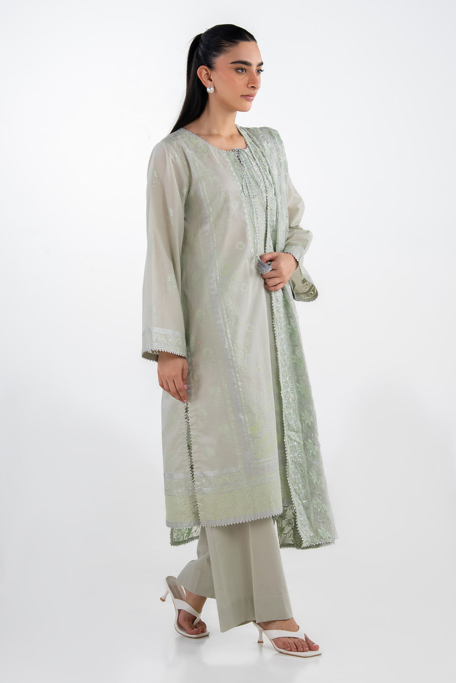 3PC Lawn Silver And Lacquer Printed Suit