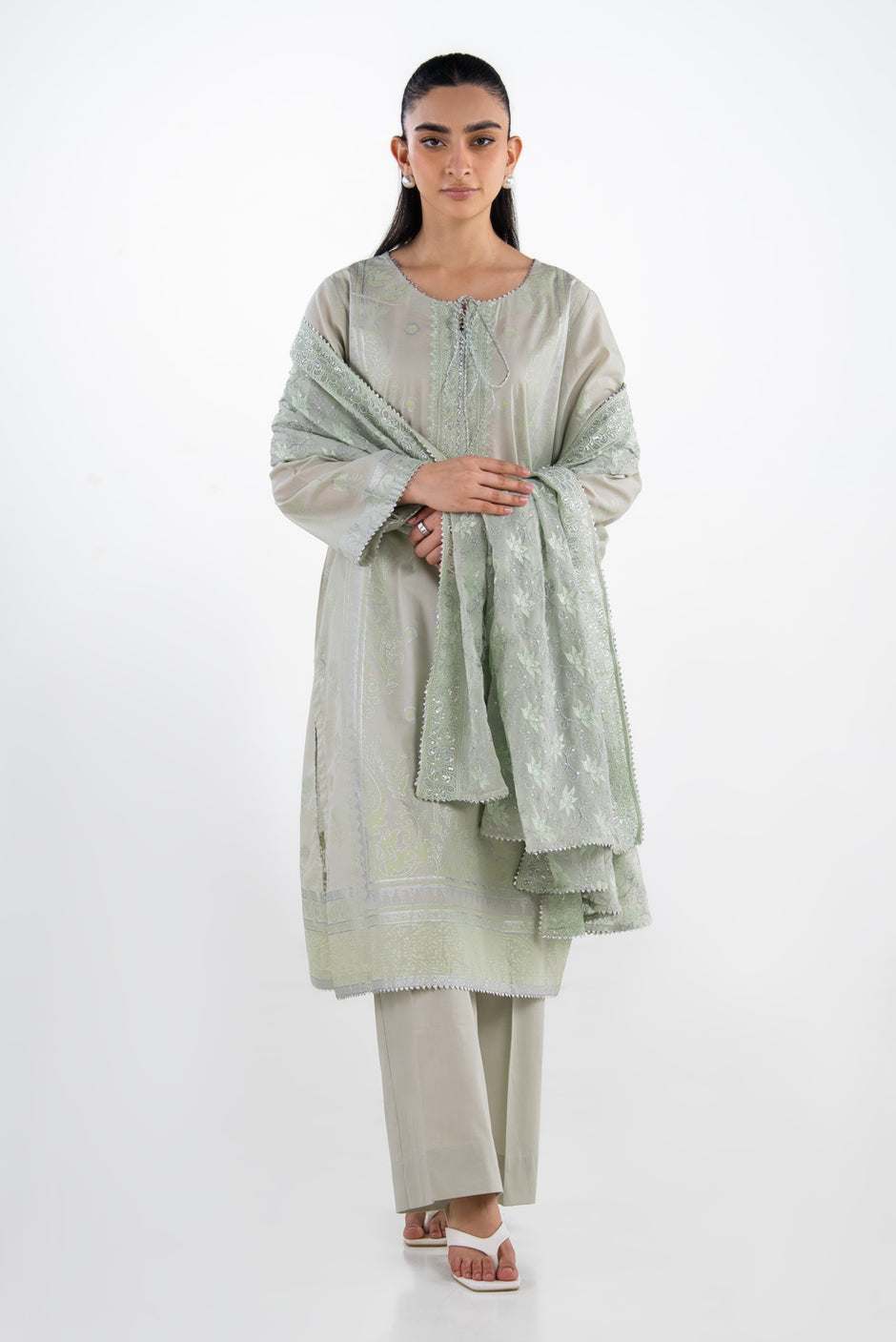 3PC Lawn Silver And Lacquer Printed Suit