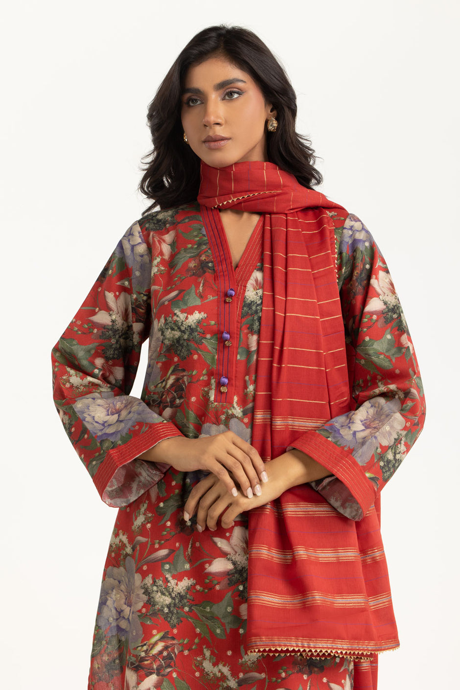 3PC Lurex Jacquard Printed Suit