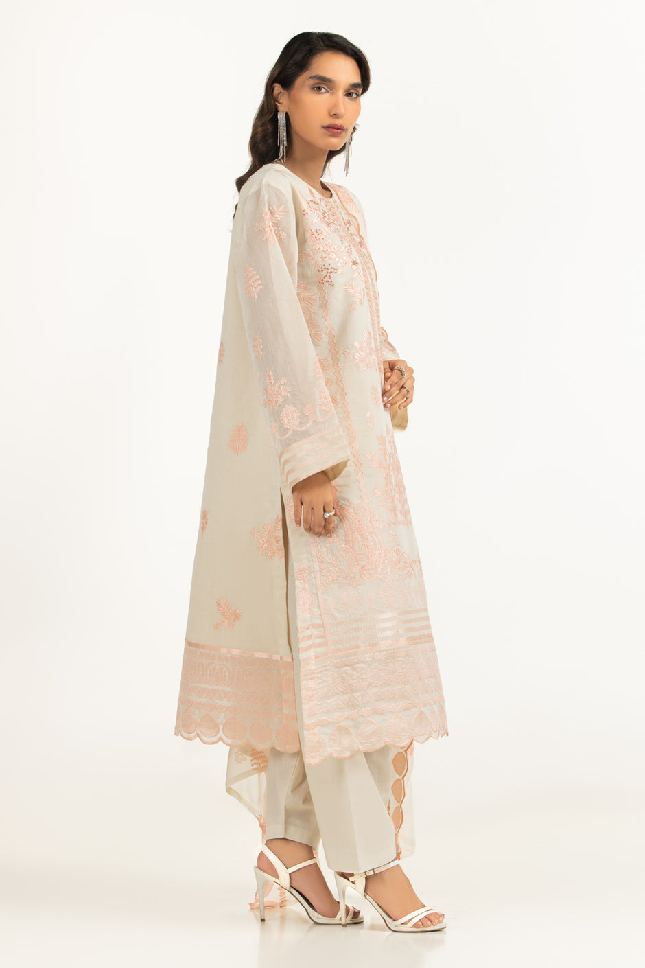 3PC Paper Cotton Embroidered Suit